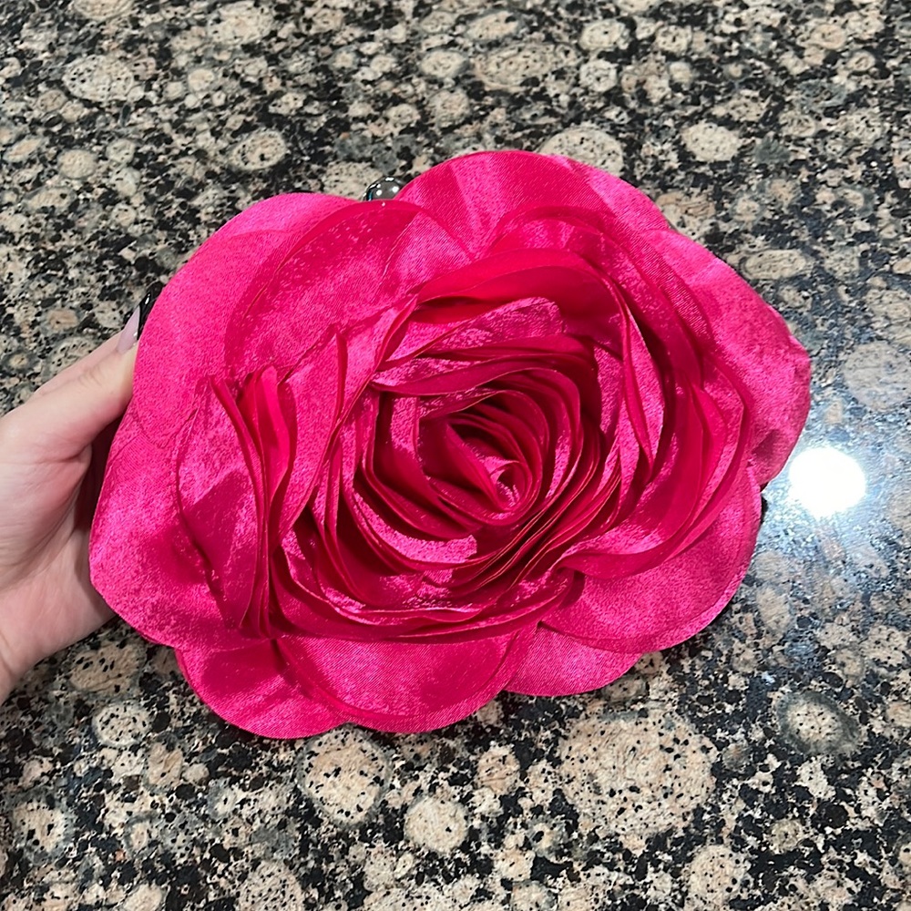 Hot Pink Rose Clutch Purse with Detachable Chain